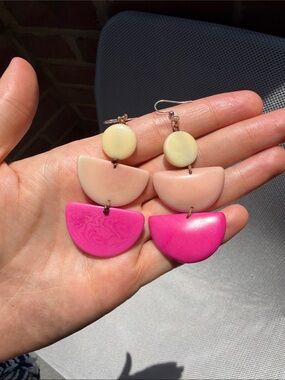 Handmade Pink & Cream Geometric Drop Earrings